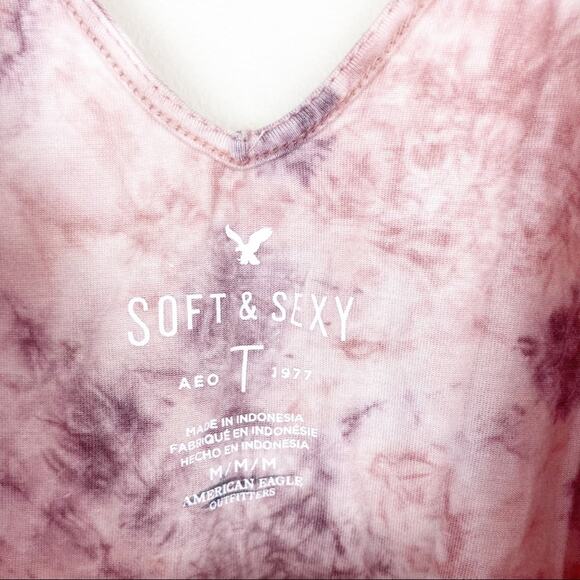 American Eagle Soft & Sexy Pink Tie Dye Off The Shoulder Shirt Sz M - Picture 2 of 5